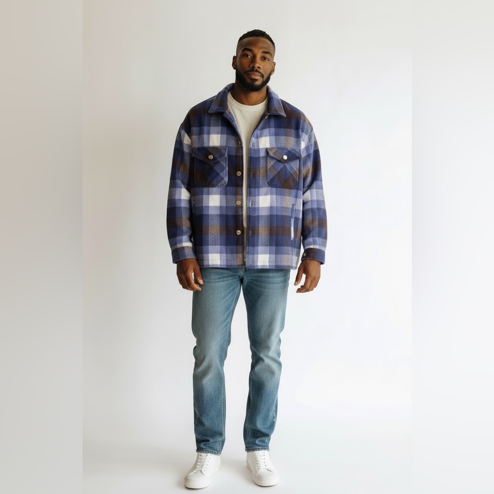 Workshop Republic Clothing Performance Jacket Blue and Brown - L